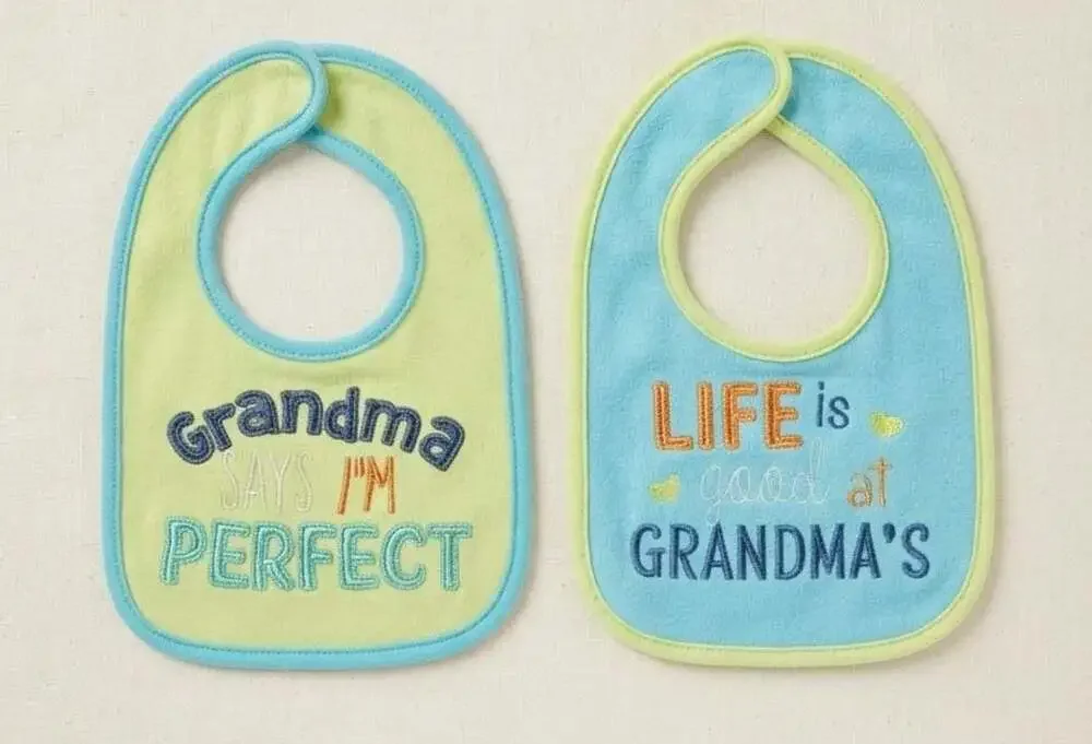 Lot of 2 Baby Bibs - Grandma Says I'm Perfect & Life is Good at Grandma's